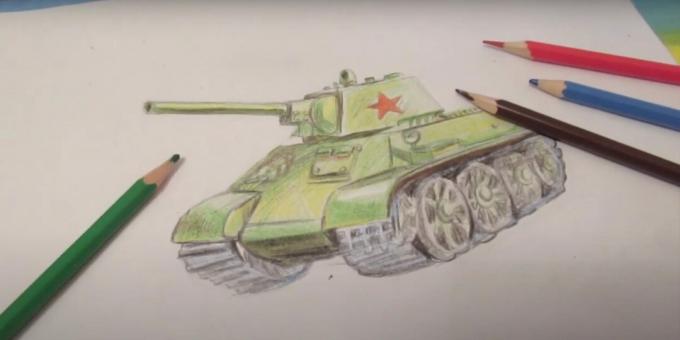 Dibujo de tanque con lápices de colores