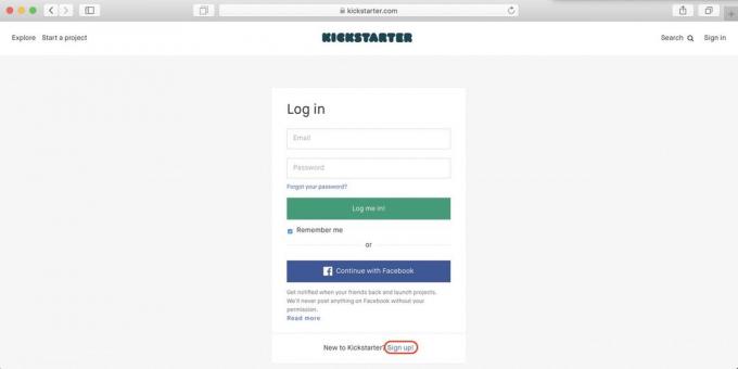 Como comprar en Kickstarter: haga clic en Registrarse!