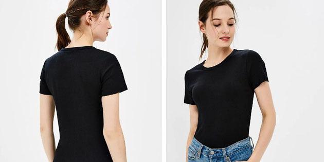 de las mujeres básicas camisetas de las tiendas europeas: Camiseta básica con cuello redondo