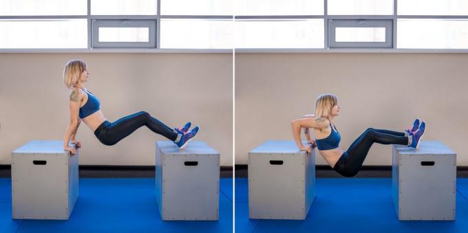 Inicio entrenamientos para principiantes: Reverse flexiones con los pies en la plataforma