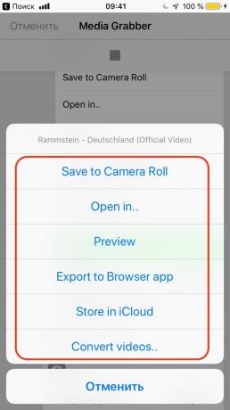 Cómo descargar música desde YouTube a través de la aplicación de iOS: Guardar el archivo para abrir la galería o en cualquier aplicación