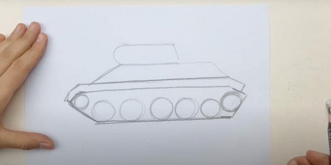 Cómo dibujar un tanque: delinear las ruedas y la oruga