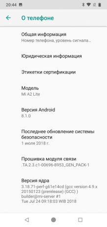 Xiaomi Mi A2 Lite: Versión del sistema