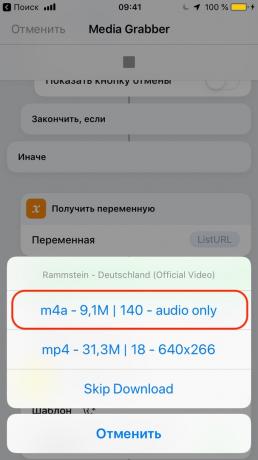 Cómo descargar música desde YouTube a través de la aplicación de iOS: Introduzca el formato M4A