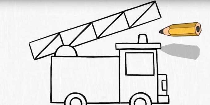 Cómo dibujar un camión de bomberos: agregue una escalera y una baliza