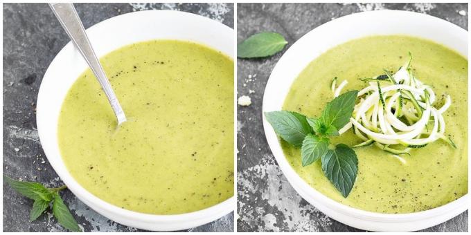 Crema de calabacín con aguacate y menta