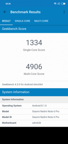 Descripción general de Xiaomi redmi Nota 6 Pro: GeekBench