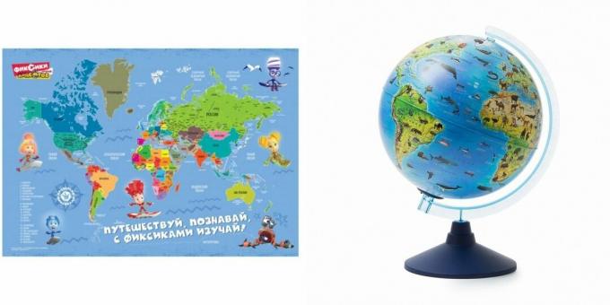 Regalos para un niño durante 5 años en su cumpleaños: mapa del mundo o globo