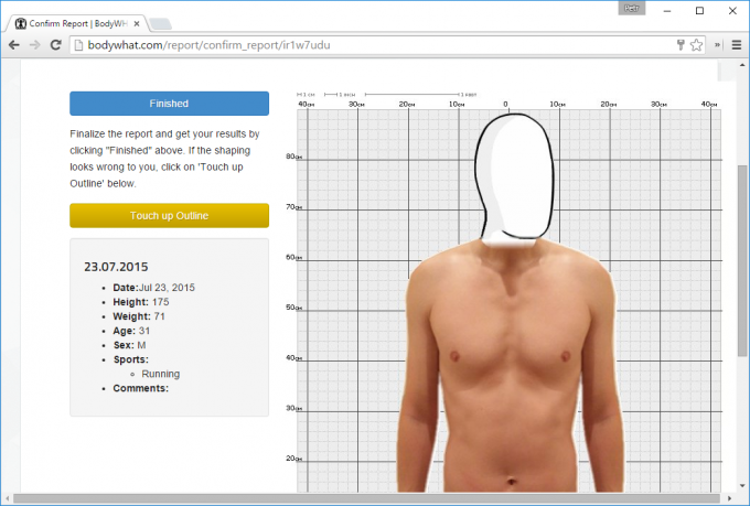 El modelo de cuerpo virtual sobre BodyWHAT