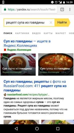 "Yandex": Buscar recetas por ingredientes