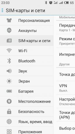 Cómo distribuir Internet con Android del teléfono inteligente: abrir la red de la sección"« tarjeta SIM y