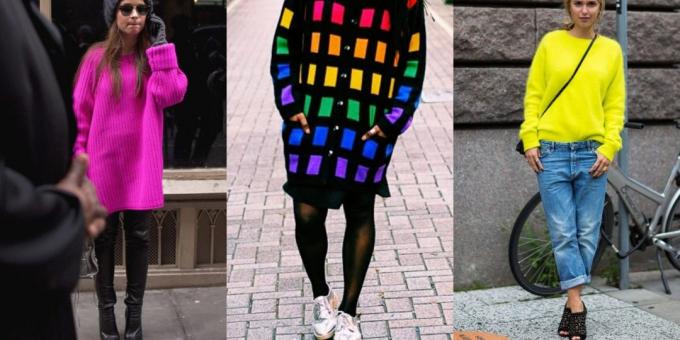 suéteres de moda y chaquetas de punto, 2018-2019: un neón delicada