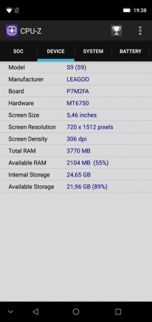Descripción general Leagoo S9: CPU-Z