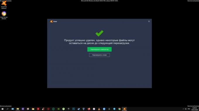 Cómo desinstalar Avast por completo: haga clic en "Reiniciar la computadora"