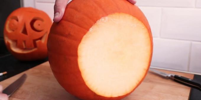 Cómo cortar una calabaza para Halloween con sus propias manos: cortar la parte superior de la