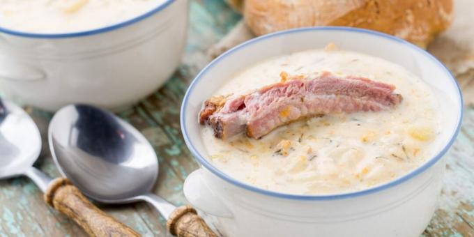 Sopa de queso con carnes ahumadas