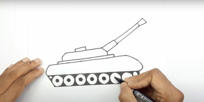 Cómo dibujar un tanque: dibuja un cañón y detalla los rodillos