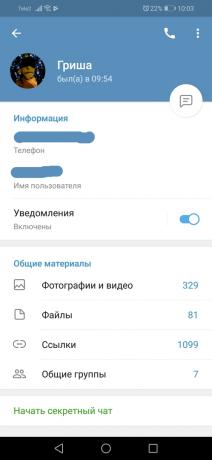 Los cambios Telegrama 5.0 para Android: Perfil de Usuario